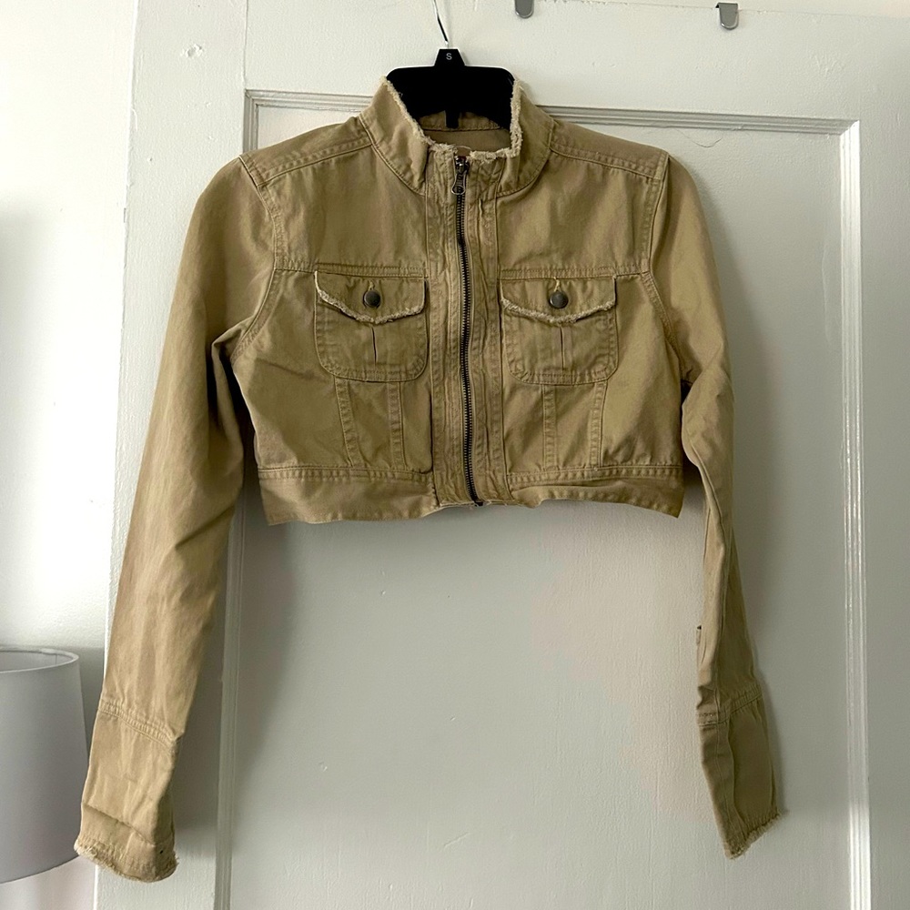 SO Stretch Khaki Crop Jacket Girls Size Medium M